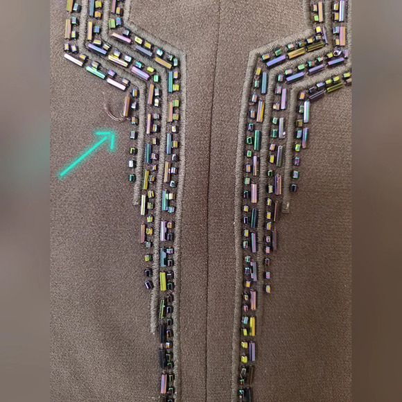 Jacques Vert‎ Brown Bead Embellished Zig Zag Blouse, Size 10 US - Picture 4 of 7
